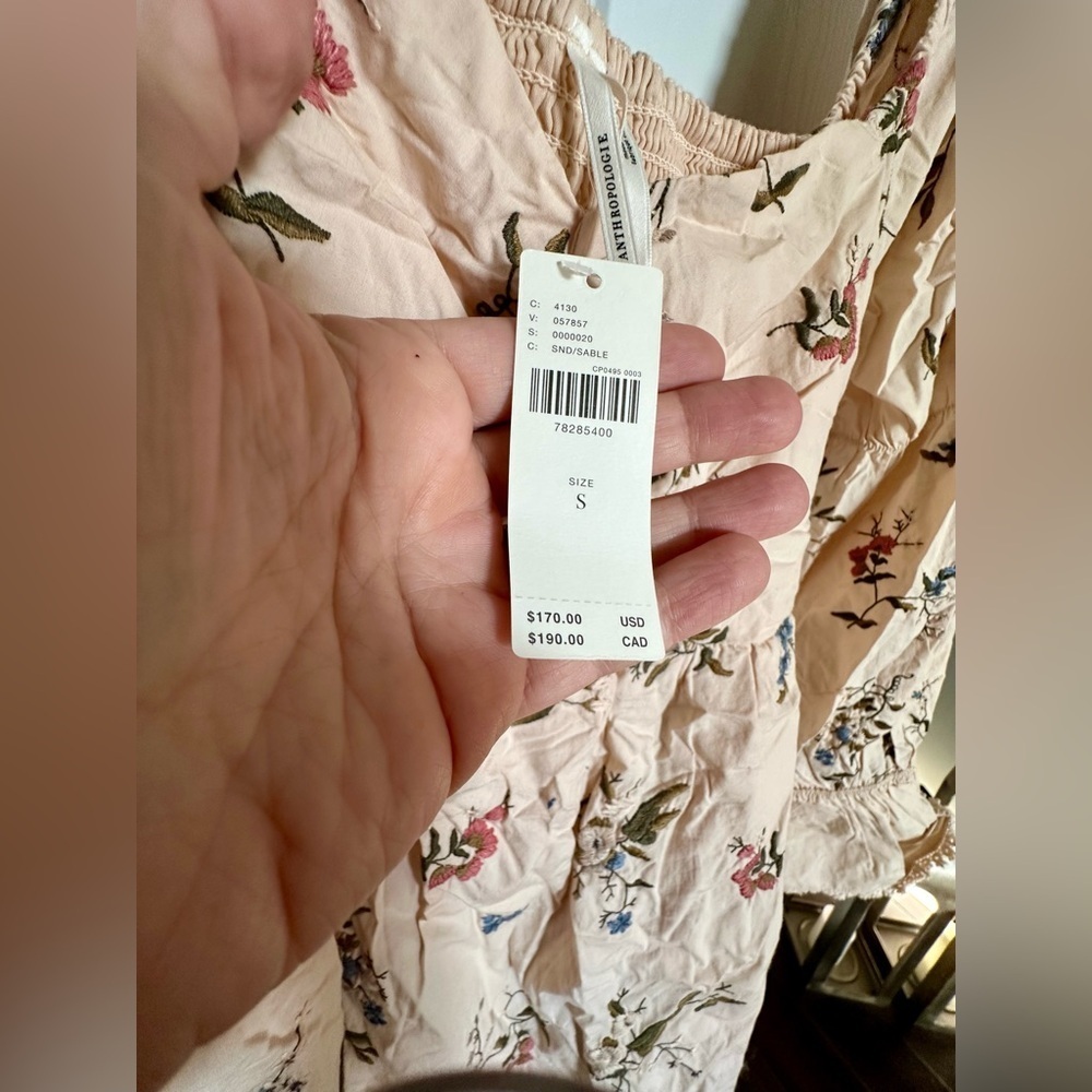 Anthropologie Embroidered Mini Dress NWT — Sand S | Cottagecore Boho - Picture 5 of 16
